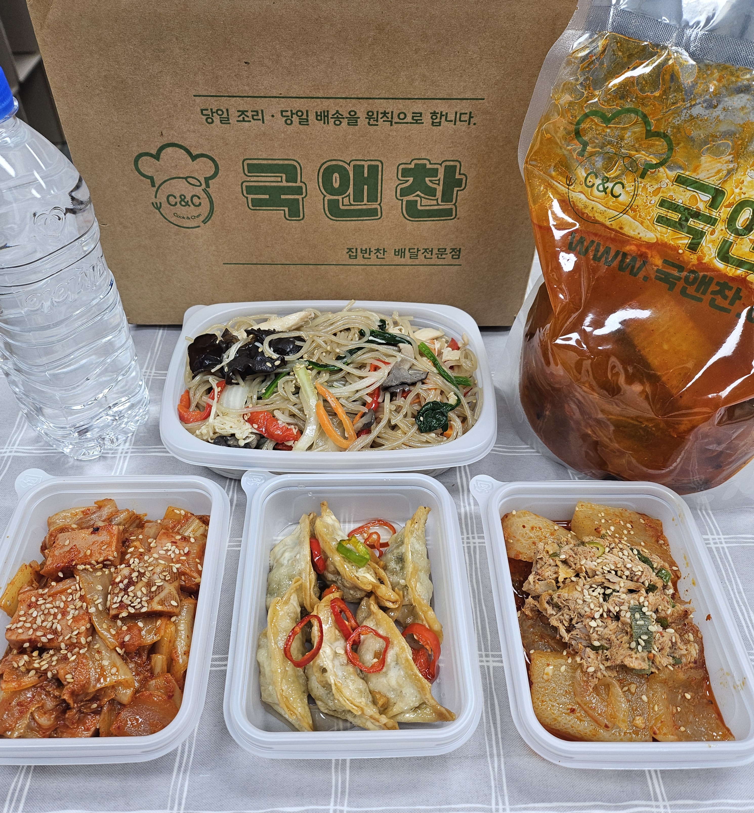 오늘의반찬 5종세트- 짬뽕탕,버섯잡채,햄김치볶음,깐풍만두,참치무조림